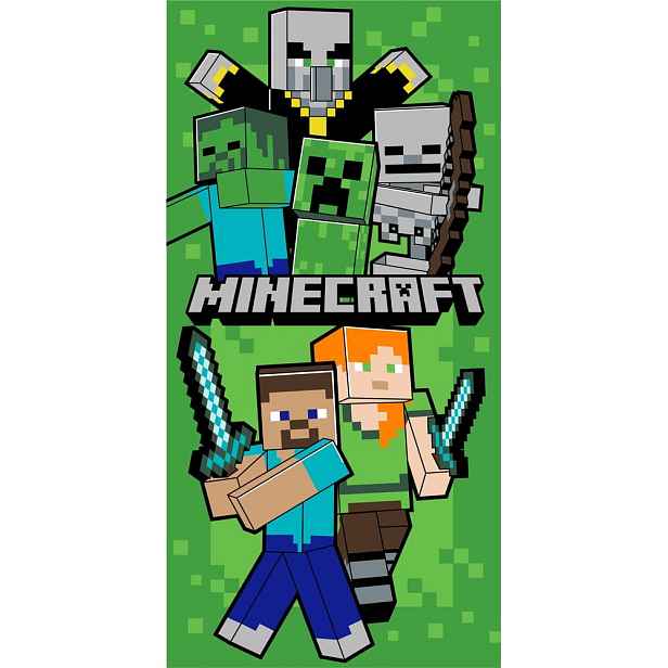 Zelená bavlněná dětská osuška 70x140 cm Minecraft Let´s Survive – Jerry Fabrics