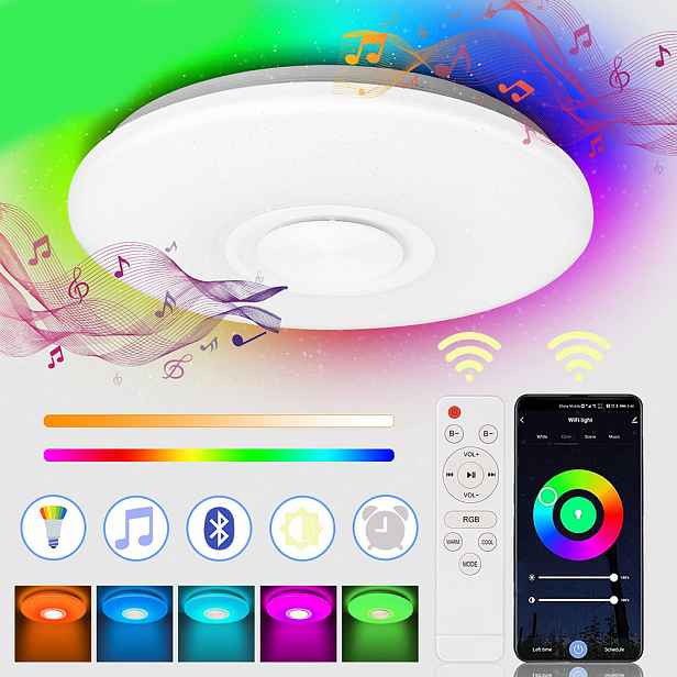Stropní svítidlo Rgb s reproduktorem Bluetooth Led 60W s dálkovým ovládáním, aplikace