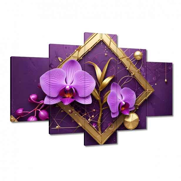 Obrazy 120x80 Fialové orchideje a zlato