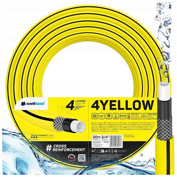 Hadice 3/4" 20 m Cellfast 4-VRSTVÁ Lehká Odolná Univerzální 4YELLOW