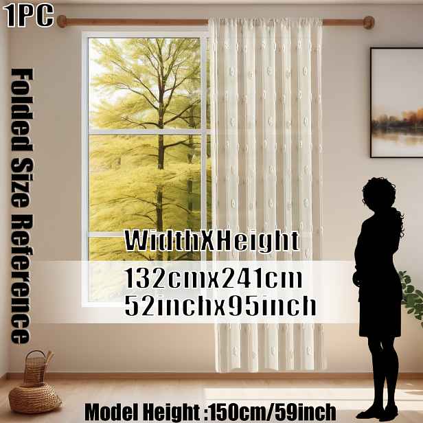 TEMU 1 Panel Béžová Francouzská Venkovská Boho Průsvitná Závěs s Pom-Pom Vrškem a Designem - Filtrující Závěs Vhodný do Ložnice, Obývacího Pokoje -