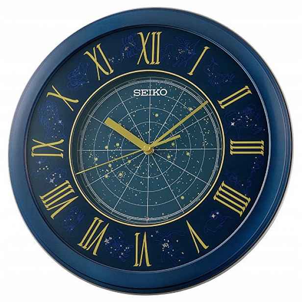 Modré Podsvícené Japonské Hodiny Seiko QHA013L 33 cm Znamení Zvěrokruhu
