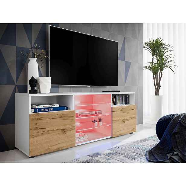 Komodee Moderní komoda Urbino Bílá/Wotan Skleněné Led police Multicolor