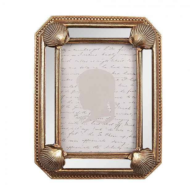 Zlatý fotorámeček s mušličkami a zrcátky - 9*2*12 cm / 6*9 cm Clayre & Eef