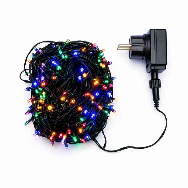 LED světelný řetěz, venkovní, 40 m, barevný, 200 diod, černý kabel, IP44, vč. zdroje