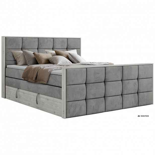 MKS POSTEL BOXSPRING ALNOR KING DUO 140/200 - Světle šedá Samet - Topper Visco - H4