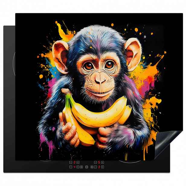 MuchoWow KRYT NA INDUKČNÍ DESKU Opice - Graffiti - Barevné - Banány - Moderní 59x51 cm