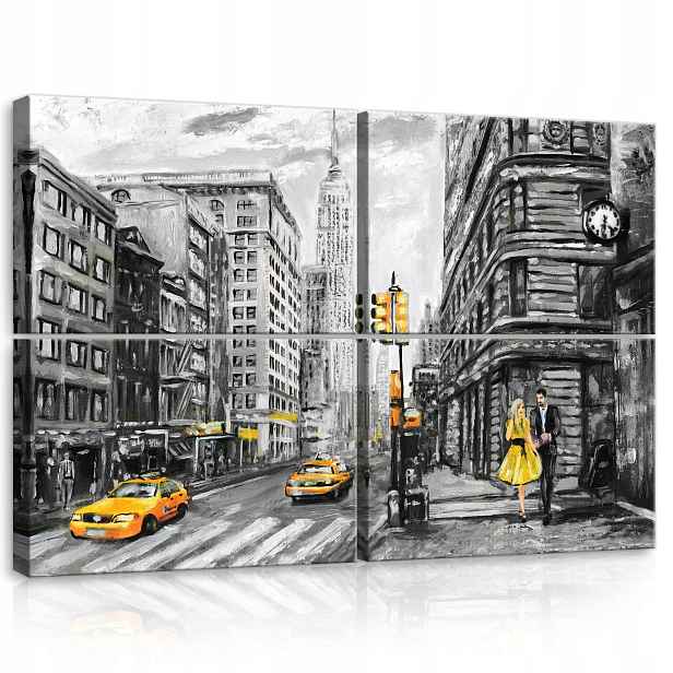 Obraz 120x80 New York město ulice taxi mrakodrapy monochrom žlutý