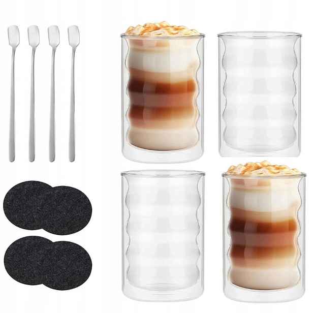 4 ks Termosklenice Na Kávu Latte Drinků 350 ml