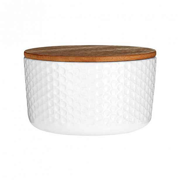 Bílá dóza s bambusovým víkem Premier Housewares