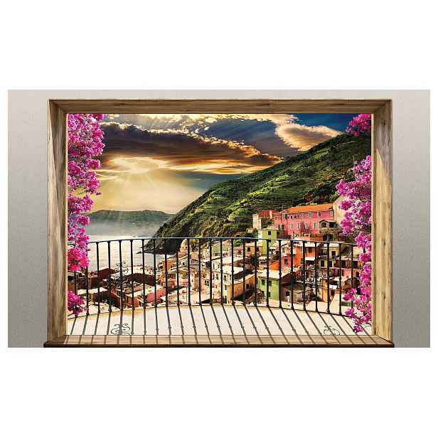 Fototapeta Balkon Květiny Moře Hory Město vinylová 416x254 lepidlo