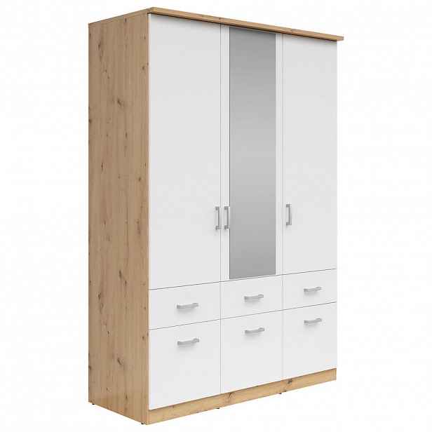 Boxxx ŠATNÍ SKŘÍŇ SE ZRCADLEM, bílá, Sonoma dub, 136/199/58 cm