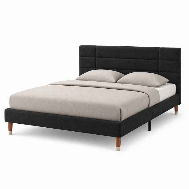 STILVORA ČALOUNĚNÁ POSTEL 140/200 cm černá lněná, matrace, rošt, klasický design