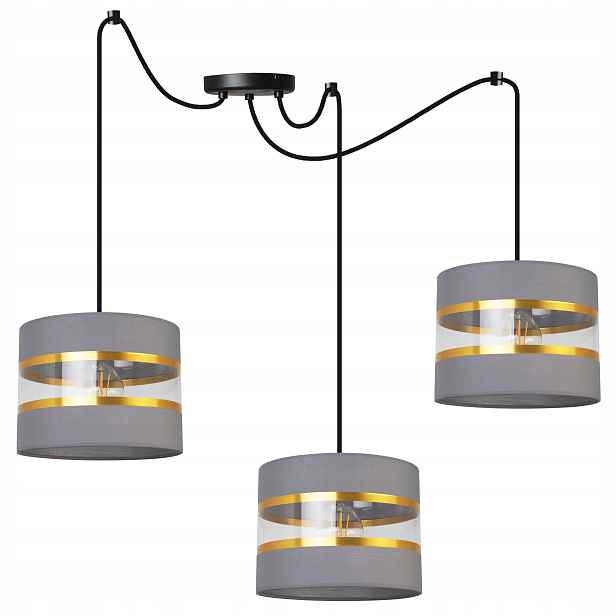 Závěsná Stropní Lampa Pavouk Trojitý Lustr Glamour Stínidlo Šedo-zlaté