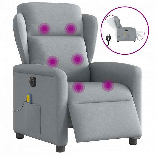 vidaXL Elektrické masážní polohovací křeslo světle šedé textil