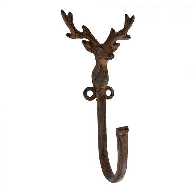 Hnědý antik nástěnný háček Jelen - 8*6*16 cm Clayre & Eef