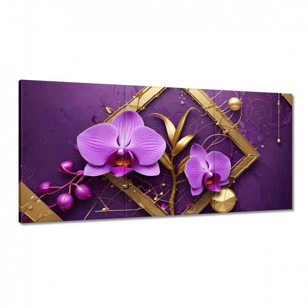 Obrazy 180x90 Fialové orchideje a zlato