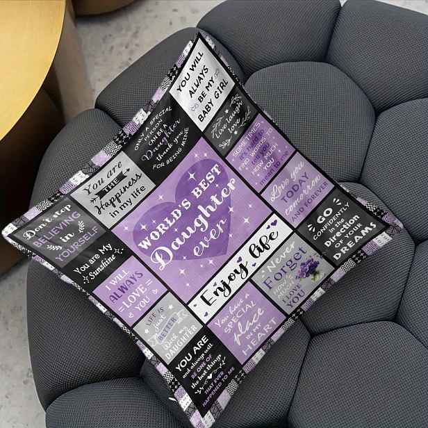 TEMU Jedna kus "Nejlepší dcera na světě" Inspirativní citát na polštář - Fialový srdcový pozitivními prohlášeními, polyester, zipová zatahovací -