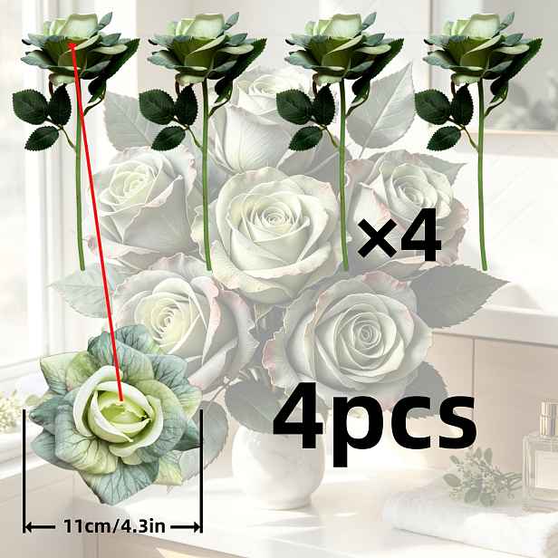 TEMU Velké 11cm umělé květiny vysoké kvality - Série s přechodovými barvami - 4 ks - s detailní texturou - Realistické a texturované - Zelená - Barva