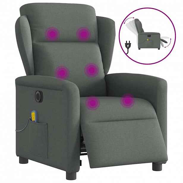 vidaXL Elektrické masážní polohovací křeslo tmavě šedé textil