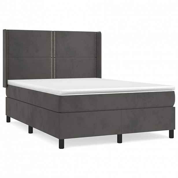 vidaXL Box spring postel s matrací tmavě šedá 140x200 cm samet