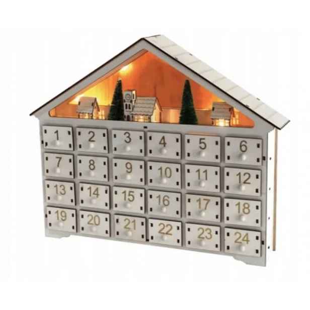 Dřevěný Adventní Kalendář Bílý Domeček Diy Led