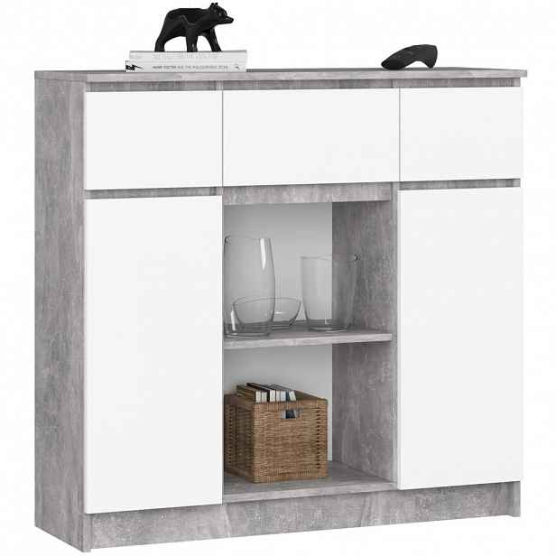 Komoda se šuplíky a dvířky JUNIPER - beton / bílá