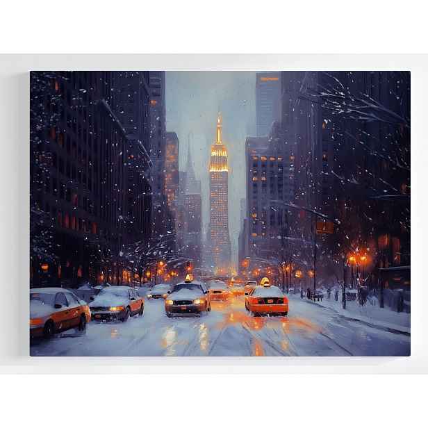 Plakát Město New York Ulice Zima Sníh Večer 100x75