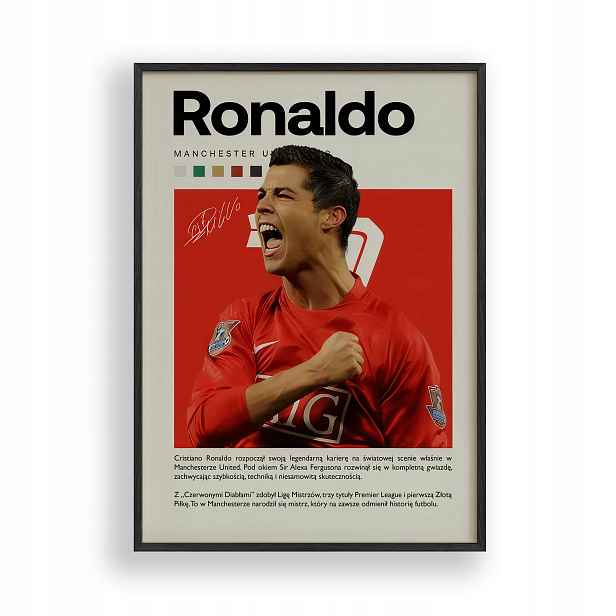 Plakát Ronaldo Manchester United Obraz Rámeček Dřevěný Černý 30x40 cm