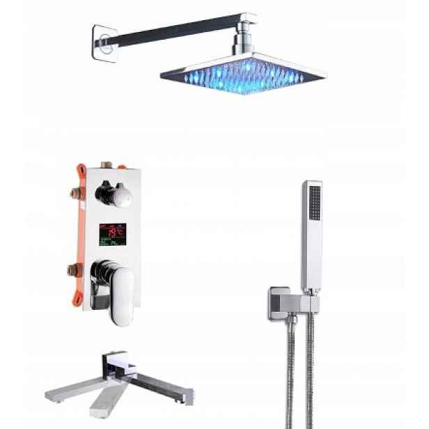Podomítkový Set Led Displej Dešťová Sprcha 20 CM Chrom