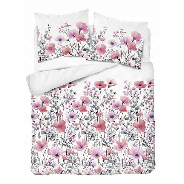 Povlečení Home Satin 220x200 bílé s akvarelovými růžovými květy