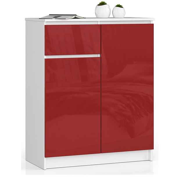 Ak furniture Komoda Kiara 80 cm 2 skříňky a 1 šuplík bílá/červená