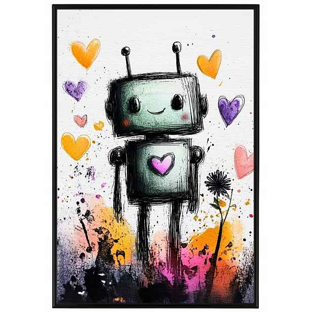 Plakát Rámeček Hliníkový Grafika Portét Robot Android Srdíčko 40x60