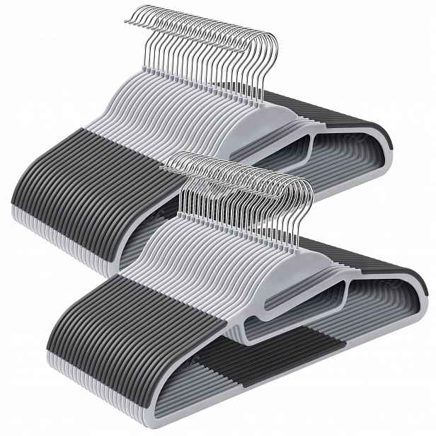 Šedé protiskluzové věšáky sada 50 ks 41,5x22,5 cm háčky kov abs