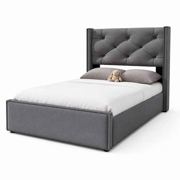 STILVORA ČALOUNĚNÁ POSTEL 90/200 cm šedá s úložným prostorem, retro design