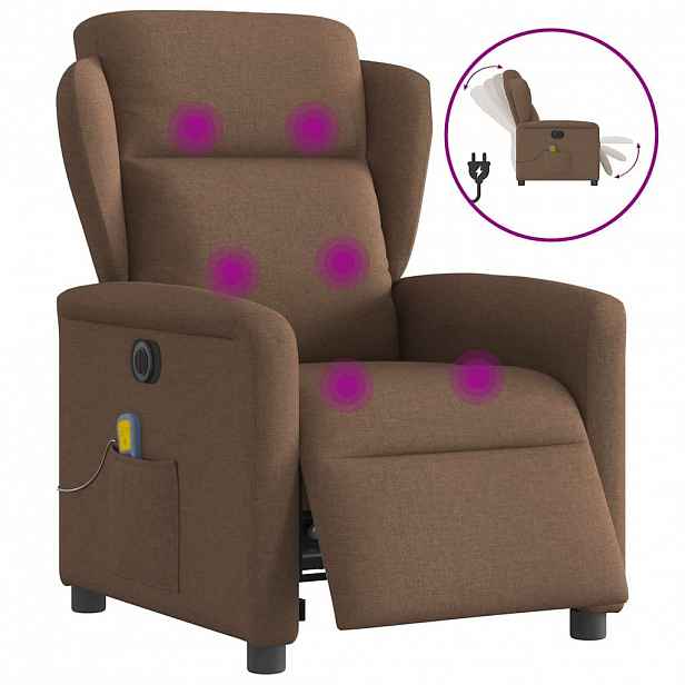 vidaXL Elektrické masážní polohovací křeslo hnědé textil