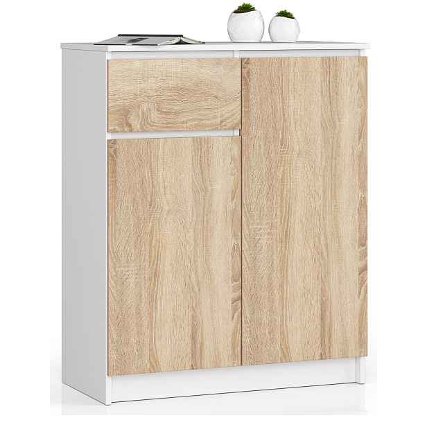 Ak furniture Komoda Kiara 80 cm 2 skříňky a 1 šuplík bílá/dub sonoma