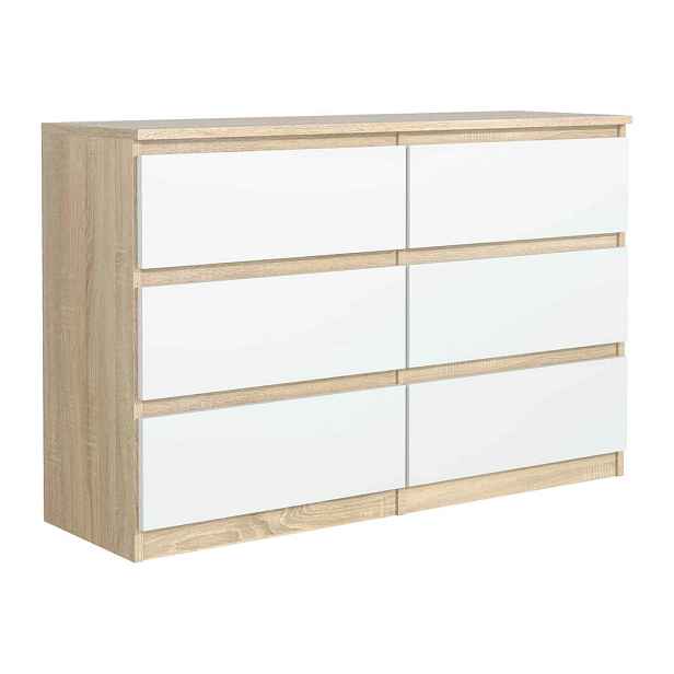 MASSENO KOMODA NUDO, 120/78,5/39 cm s 6 zásuvkami a dvířky, dub Sonoma