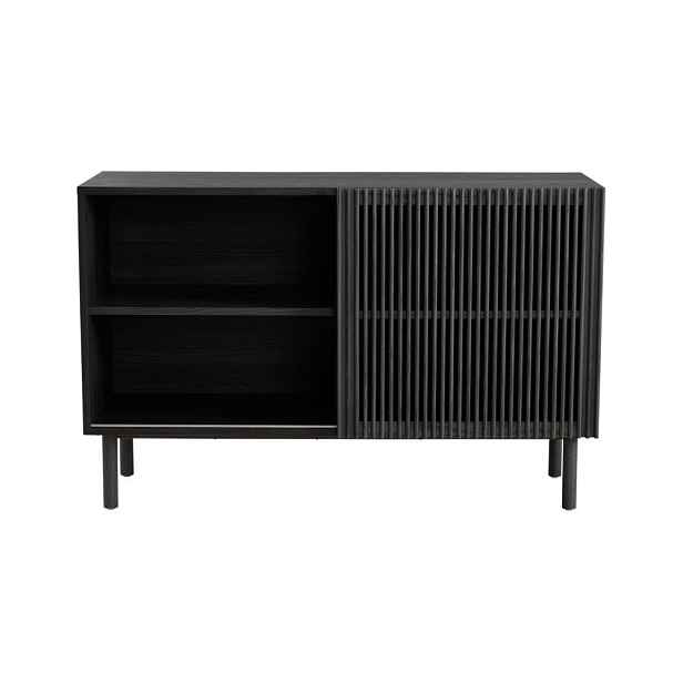 Černá skříňka v dekoru jasanu s posuvnými dveřmi 124x80x45 cm Sion – Jotex
