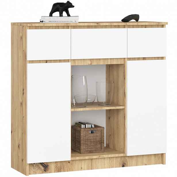 Komoda se šuplíky a dvířky JUNIPER - dub artisan / bílá