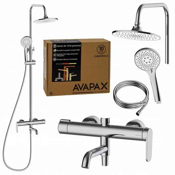 Sprchová sloupka s baterií do vany, chrom, nastavitelná dešťová sprcha Avapax