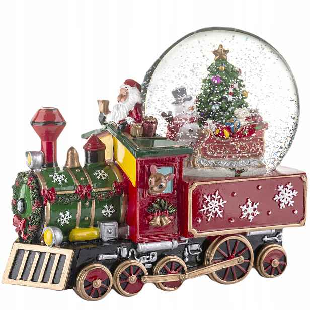 Vánoční figurka Hrací Skříňka Skleněná koule vlak vláček