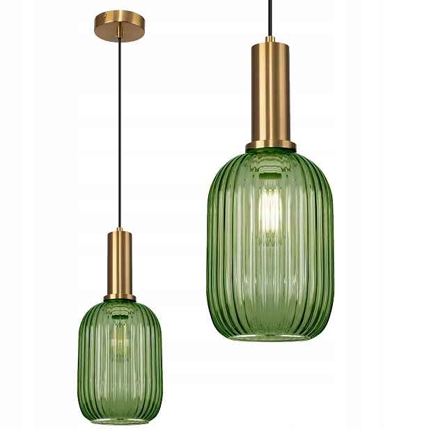 Závěsná lampa Zelená Skleněná Retro Závit E27 Jednotlivá