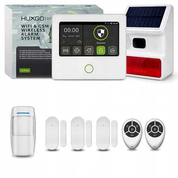 Bezdrátový alarm WiFi Gsm 4G s Tuya, Huxgo HXA502 W venkovní siréna
