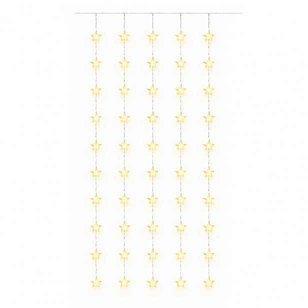 LED vánoční svíticí hvězdy do okna, 100 × 200 cm, teple bílá, 50 diod, čirý kabel, IP20 do interiéru, prodlužovací