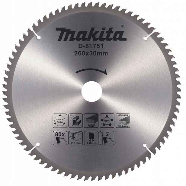 Makita D-81751 Univerzální Kotouč 260 x 30 mm Pro Hliník Pvc Mdf