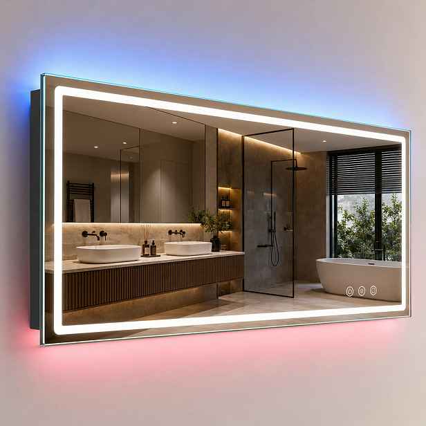 Relaxdays ZRCADLO Stříbrné koupelnové LED RGB podsvícení dotykové proti zamlžení 60x80 cm