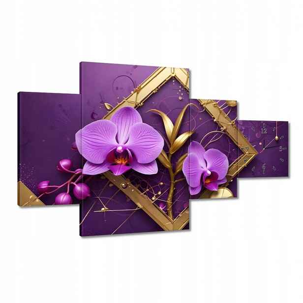 Hodiny 130x80 Fialové orchideje a zlato