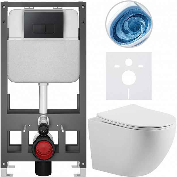Kompletní WC set Basic/Cesso - bílá lesklá - WC tlačítko Modulo/Černá - volně stojící - předstěnová instalace - 49x36 cm - 8050BD86007