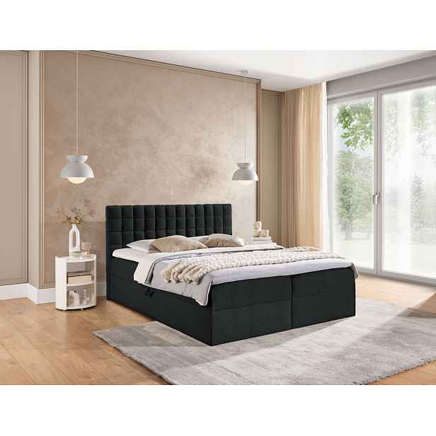Manželská boxspringová postel 200x200 SALOMA - černá + topper